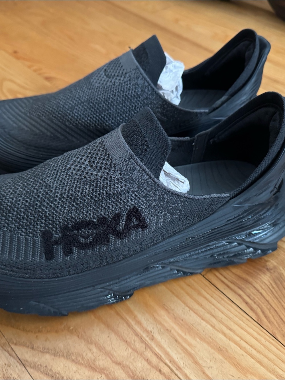Hoka One One Men's Black Slip-On Knit Athletic Shoes